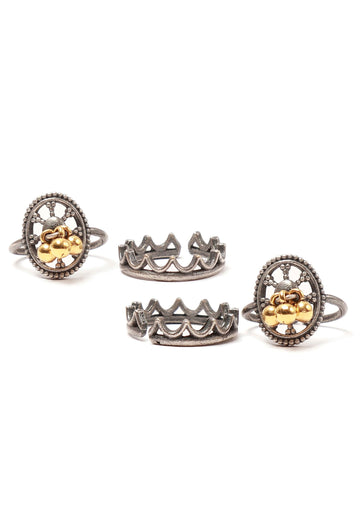 Set of 4: Maya Lotus Silver Brass Toering